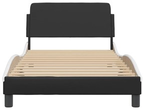 fekete és fehér műbőr ágykeret fejtámlával 100x200 cm