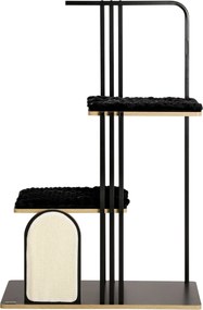 PawHut Macskafa 128 cm Macska Kaparófa Párnákkal, Mászófa Kaparó Lappal, Macska Kaparó 2 Szinttel, Macska Bútor, Acél, Fekete | Aosom