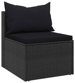 2 db fekete polyrattan kerti középső kanapé párnákkal