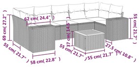 8 részes fekete polyrattan kerti ülőgarnitúra párnákkal