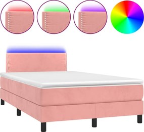vidaXL rózsaszín bársony rugós és LED-es ágy matraccal 120x200 cm
