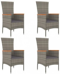 vidaXL 5 részes szürke polyrattan kerti étkezőgarnitúra párnával