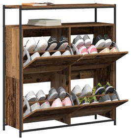 Cipőtartó 4 fiókkal Régi fa 100x34x112 cm