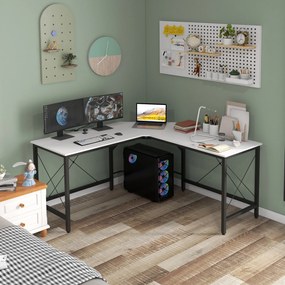 HOMCOM L-Alakú Íróasztal Modern Sarokasztal Acélvázzal 70 kg-ig az Irodához Otthoni Tanulmányhoz 150x150x76 cm Fehér | Aosom