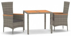 3 részes szürke polyrattan kerti étkezőgarnitúra párnával