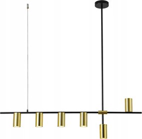 Gyönyörű klasszikus Arizona lámpa arany csövek fekete gerendán az asztal felett