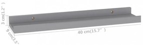 4 db szürke fali polc 40 x 9 x 3 cm