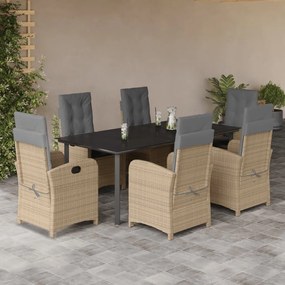 7 részes vegyes bézs polyrattan kerti étkezőgarnitúra párnákkal
