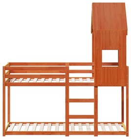 viaszbarna tömör fenyőfa ágy emelettel és tetővel 75 x 190 cm