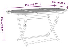 összecsukható tömör akácfa kerti asztal 160 x 85 x 75 cm