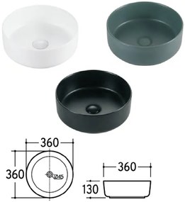 Eros SIMPLE 8 - PULTRA ültethető - Top Counter - porcelán mosdó - MATT FEKETE - 36 x 36 x 13 cm