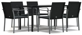 vidaXL 7 részes polyrattan és acél kerti étkezőgarnitúra párnával
