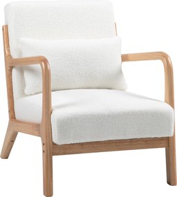 HOMCOM Tömör Fa Pihenőszék Bársonyos Párnákkal - Mély Ülés - Karfák - Krém Bársonyos Megjelenés | Aosom