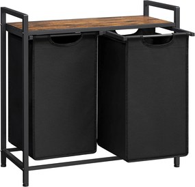 BERGEN ruháskosár polccal, 2x46l, fekete/barna Vasagle