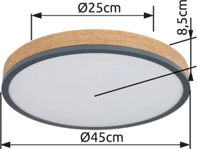 Globo 416080WD2R Mennyezeti lámpa könnyűfém grafit, MDF fa sötét színű, műanyag fehér, ø: 450mm, H: 85mm, LED-del 24W 230V, 3200lm bemenet, 1800lm kimenet, 3000K