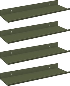 vidaXL Lebegő polc 4 pcs Olajzöld 30 x 9 x 2,5 cm Acél