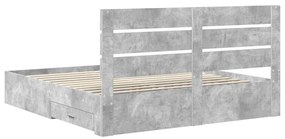 vidaXL Ágykeret fiókkal fejtámlával Beton Szürke 200 x 200 cm Faanyag