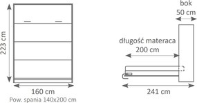 Genius függőleges összecsukható ágy 140x200, íróasztallal - matt fehér