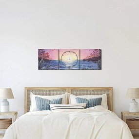 Kép - naplemente a víz felett, akvarell (órával) (90x30 cm)