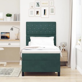 Boxspring Ágy Mattal &amp; LED Sötét Zöld 90x200 cm Bársony