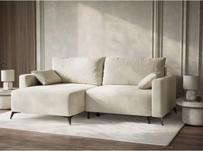 Krémszínű zsenília kinyitható-tárolóhelyes sarokkanapé (bal oldali-heverő résszel) Leon – Maison de Rêve