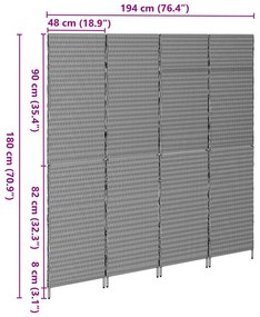 Szobai Elválasztó 4 Paneles Összecsukható Barna 195x180 cm Poli Rattan