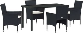 vidaXL Kert étkező szett párnával 5 pcs Fekete polirattan