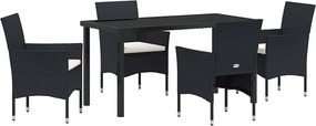 vidaXL Kert étkező szett párnával 5 pcs Fekete polirattan