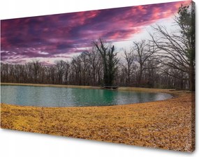 Vászonkép Lila ég tó fák Ősz 60x40 cm