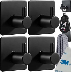 4X Akasztó Fogantyú Öntapadós Akasztók Törölköző Loft Fekete Szalag