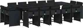 vidaXL 15 részes fekete polyrattan kerti étkezőgarnitúra párnákkal