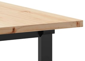 tömör fenyőfa és öntöttvas étkezőasztal O-vázzal 180x90x75,5 cm