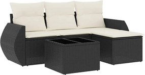 vidaXL 5 részes fekete polyrattan kerti kanapészett párnákkal
