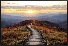 Poszter Keret Alumínium Ösvény Hegyek Naplemente Ősz Tájkép 60x40