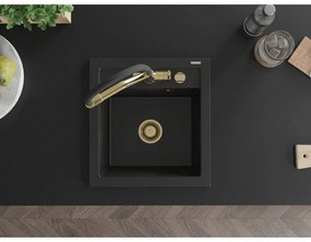 Mexen Vito, 1 kamrás gránit mosogató 520x490x210 mm, Duo mosogató csaptelep, fekete, 6503-77-671701-57-G