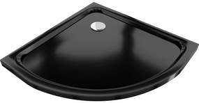 Mexen SLIM - Negyed kör alakú zuhanytálca 80x80x5cm + króm szifon, fekete, 41708080