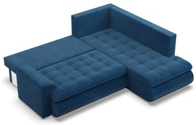 Tokio sarokkanapé, L alakú háttámlával, 2 ágyneműtartóval, kordbársony, jobboldali, kék