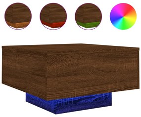 Barna tölgyszínű dohányzóasztal LED-lámpákkal 55 x 55 x 31 cm