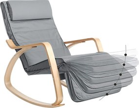 Hintaszék, 5 fokozatú állítható lábtartó, relaxációs szék, 150 kg-ig terhelhető, világosszürke