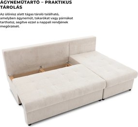 Venezia sarokkanapé, kordbársony, univerzális oldal, bonell töltet, bézs