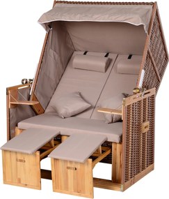 Outsunny Balti-tenger Teljesen Dönthető 2 Személyes Napozó Szék Télálló Keményfából Készült Strand Székek Tetővel Lábpárnákkal Oldaltáblákkal és Stran
