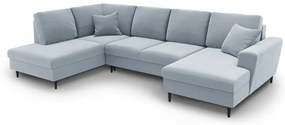 Világoskék bársony kinyitható tárolóhelyes sarokkanapé (bal oldali-U alakú) Kyoto – Cosmopolitan Design