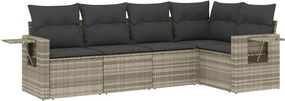 vidaXL 5 részes világosszürke polyrattan kerti ülőgarnitúra párnákkal