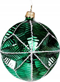 Retro zöld üveg lámpabúra karácsonyi gömb, kézzel díszített, 9 cm