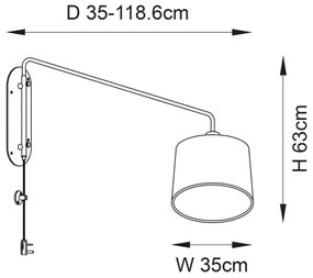 Endon 79380 - Fali lámpa CARLSON 1xE27/40W/230V szürke/fekete