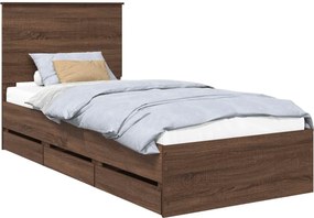 vidaXL Ágykeret fiókkal fejtámlával Barna Tölgy 90 x 200 cm Mérnöki Fa