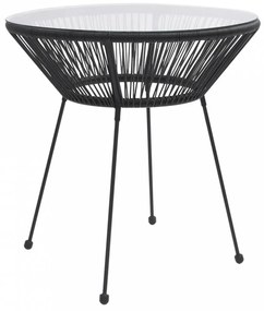Fekete rattan és üveg kerti étkezőasztal ø70 x 74 cm