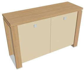 Verno+ S alacsony szekrény 140 x 46 x 90 cm, üvegajtó, világos tölgy / vanília