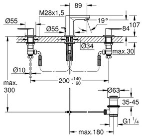 GROHE 20187000-háromlyukú mosdócsaptelep EUROSMART COSMOPOLITAN DN 15 króm