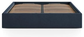 Sötétkék kárpitozott ágyneműtartós-ágytámla nélkül franciaágy ágyráccsal 180x200 cm Susan – Micadoni